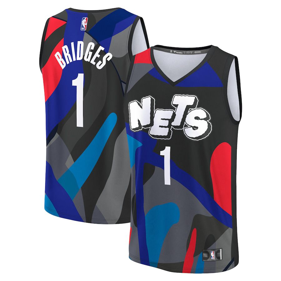 Men Brooklyn Nets #1 Mikal Bridges Fanatics Branded Black City Edition 2023-24 Fast Break NBA Jersey->brooklyn nets->NBA Jersey